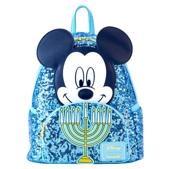 Loungefly Disney Mickey Hanukkah Sequin Glow Mini Backpack & Wallet NWT - Picture 3 of 10
